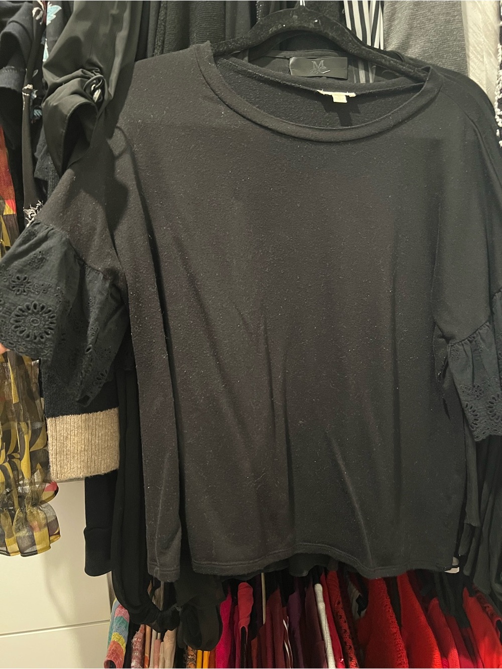 C Black Long Sleeve Top with Lace Detail